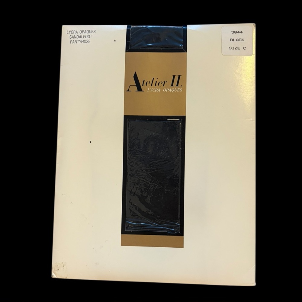 Atelier II 80s Vintage Lycra Opaques Sandalfoot Black Pantyhose Sz C